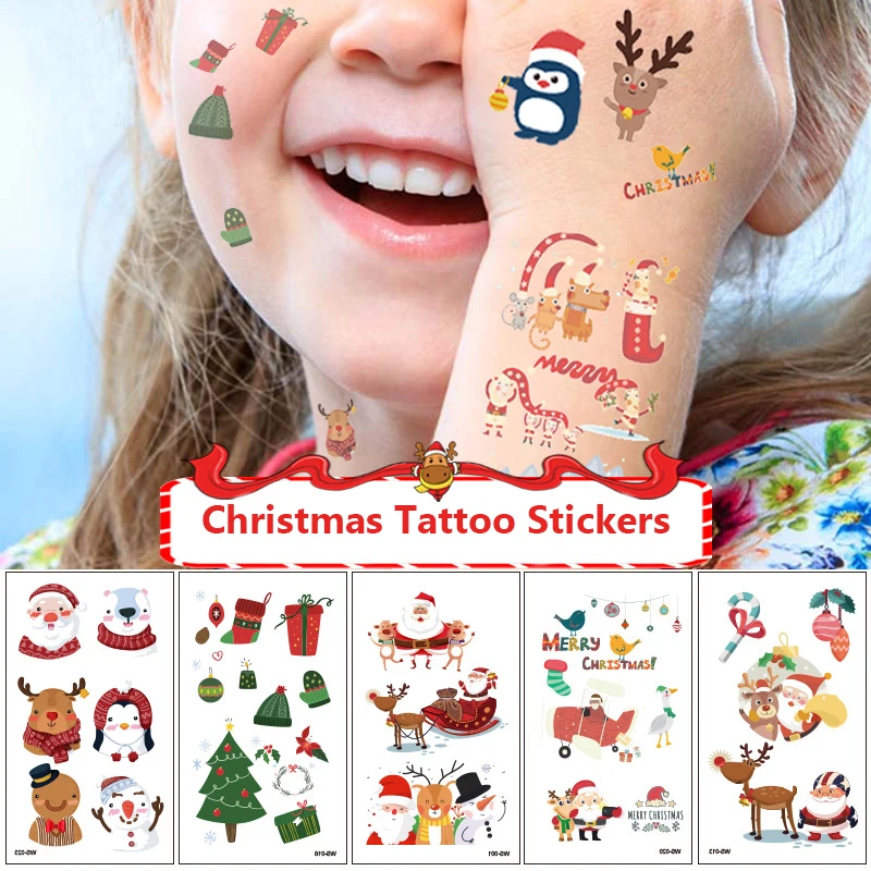 

5pcs Santa Claus Tattoo Tickers Beard Bells Arm Elk Decoration Holiday Party Children Exchange Gifts Cartoon Stickers Navidad