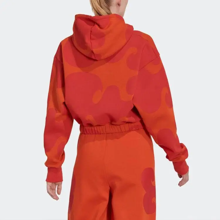 Женская толстовка с капюшоном Adidas X Marimekko рисунком и завязками Оранжевая HJ7306