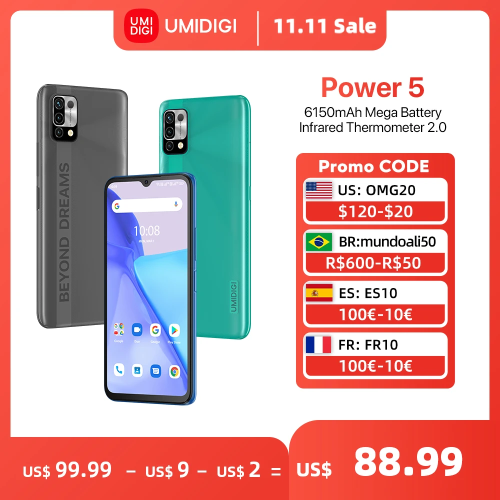 Cena Na Stanie UMIDIGI Power 5 Android 11 Smartphone 128GB Helio G25 16MP Potrójny Aparat 6150mAh 6.53 ''wyświetlacz Globalna Wersja Komórkowa