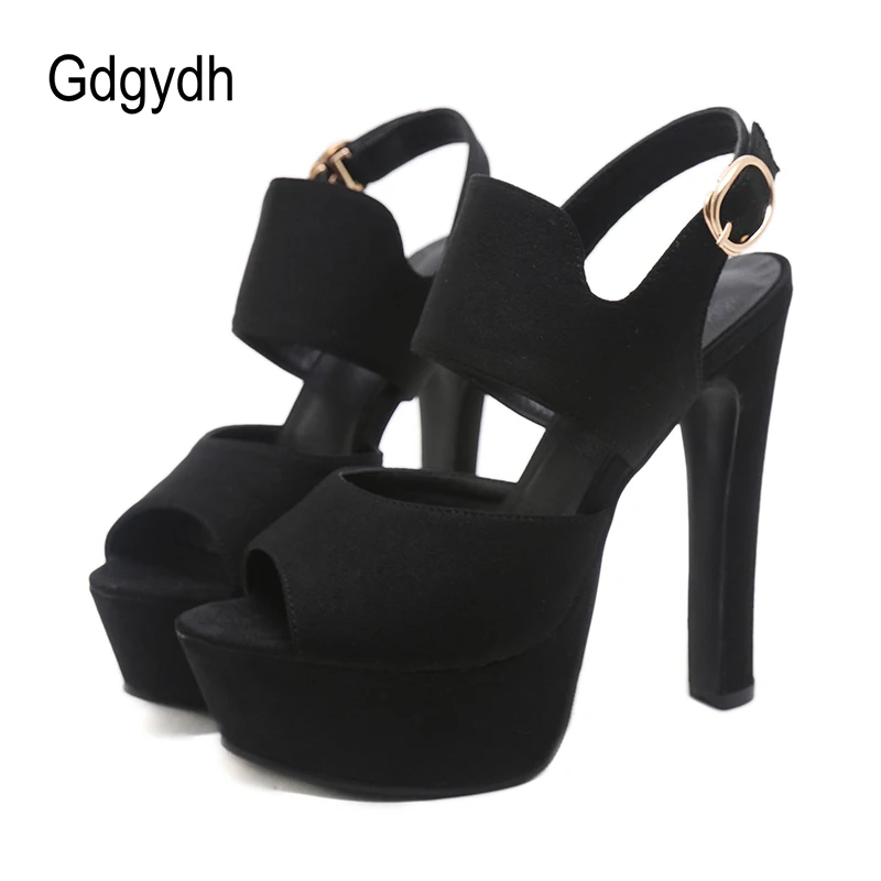 Gdgydh High Heel Sandals Women Platform Sandals Back Strap Ladies Summer Shoes for Party Black Sexy Open Toe Suede Leather
