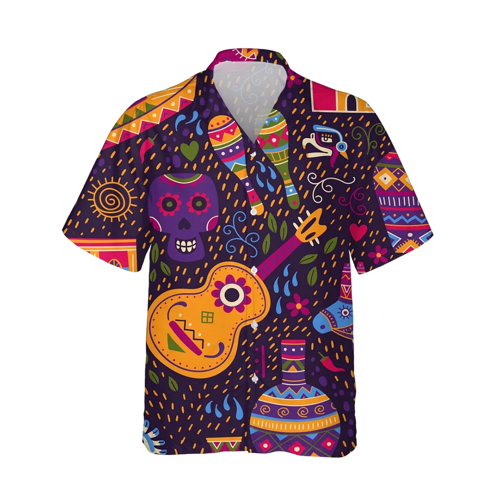 

New 3D Instrument Pattern Hawaiian Mens Shirts 3d Guitar Drum Music Colorful Print Men Short Sleeve Casual Loose Aloha Shirt 5XL