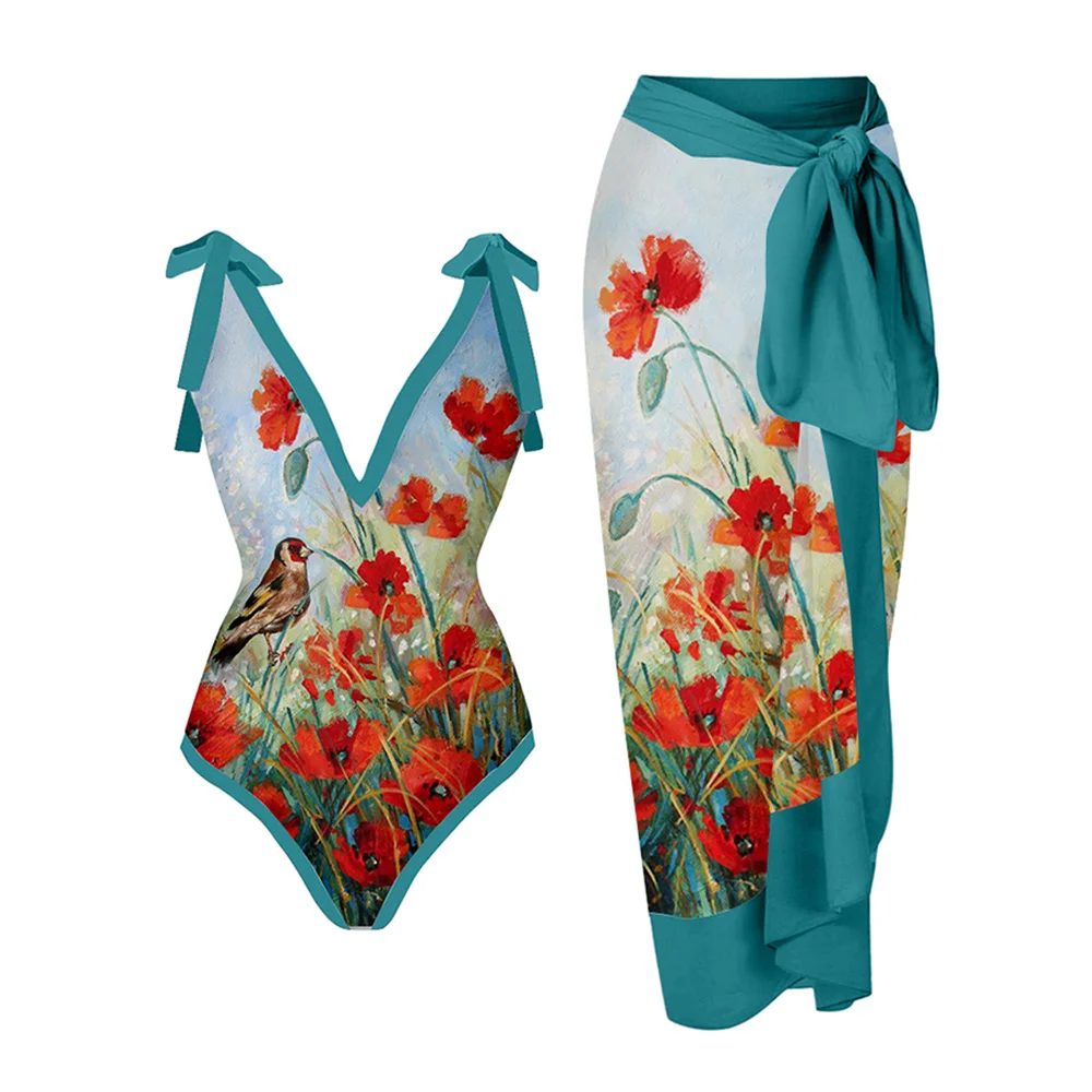 Retro V-Neck Bow Tie Bikini Suit Women's Slim Sexy Backless Beachwear High Waist Elegant Seamless Stitching 2022 Fashion New