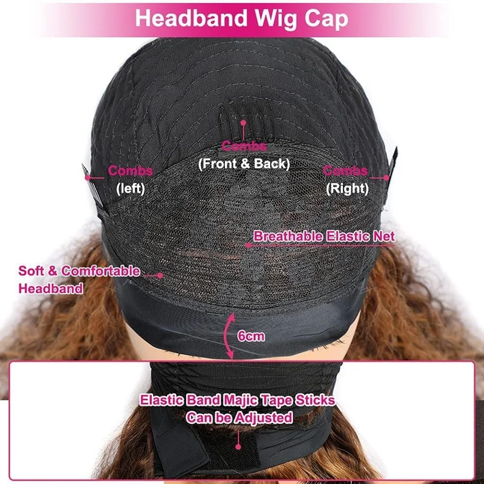 Headband Wig Human Hair Wigs Ombre Water Wave Headband Human Hair Wigs For Women Brazilian Highlight Wigs Honey Blonde Wigs