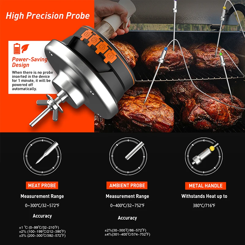 2023 Upgrade Outdoor Digital Wireless Bluetooth Dome Cooking Food Meat Thermometer For BBQ Charcoal Grill And Oven Smoker images - 6