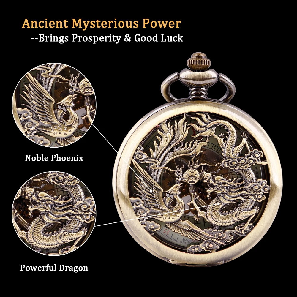 Dragon and Phoenix Chengxiang Peace and Love Mechanical Pocket Watch Fashion Chinese Style Men's Necklace Pendant