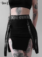 insdoit gothic black summer womens skirt streetwear fashion zipper split sexy high waist skirts punk grunge slim straight skirt