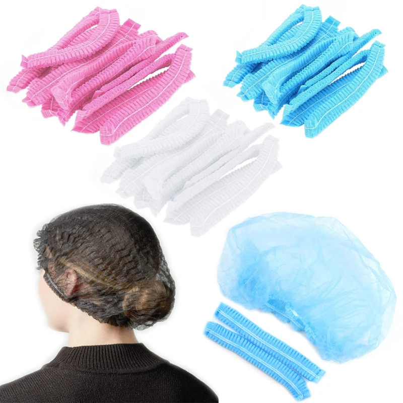100 PCS Disposable  Non Woven Fabric Makeup Hair Net Cap Sterile Hat Chef Catering Dust Strip Hat Bathroom Supplies