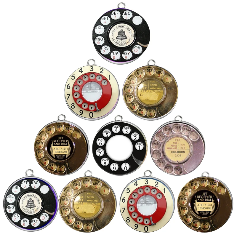 

10PCS Old Classic Telephone Dangle Charms 18MM Stainless Steel Glass Cabochons Charm For DIY Bracelet Necklace Earring