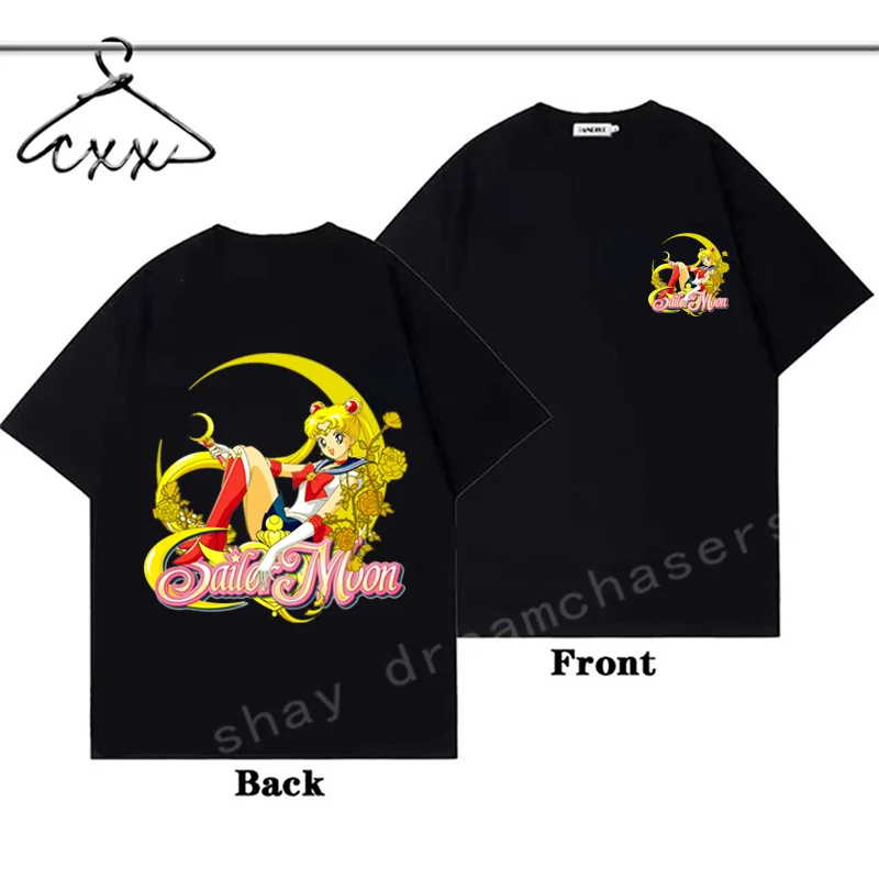 

Футболка женская хлопковая с коротким рукавом, смешная рубашка в японском стиле аниме Сейлор Мун, большие размеры