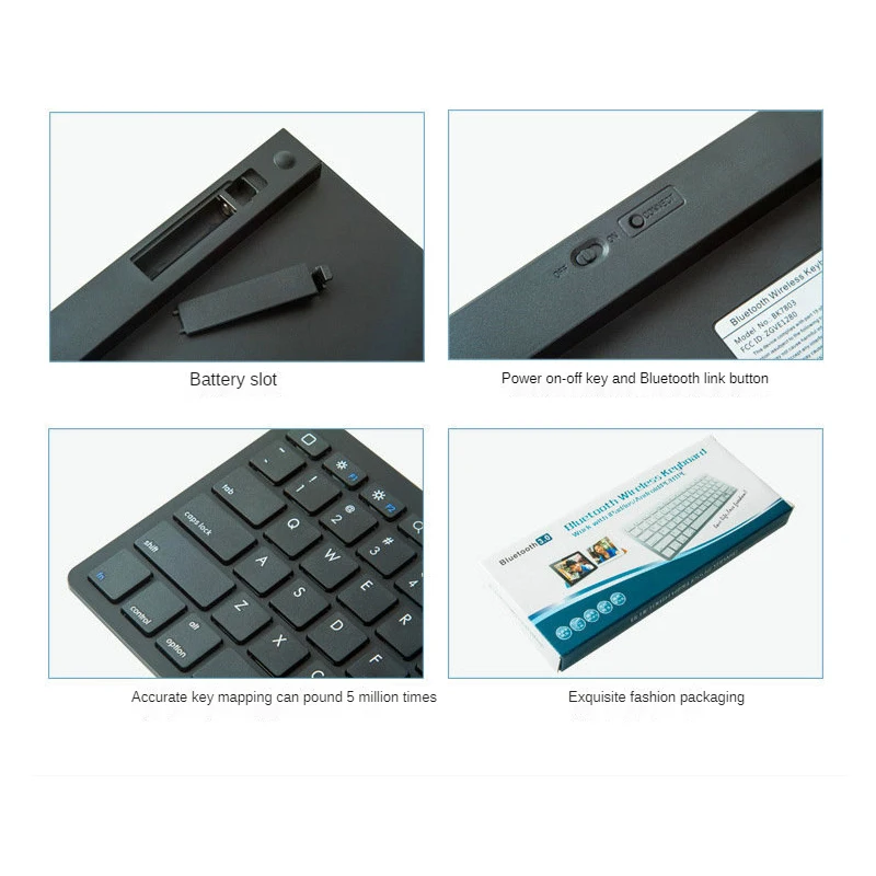 Thin 78 keys Wireless Keyboard Bluetooth Teclado for Cell Phone Tablet Laptop Notebook Home Office Black White enlarge