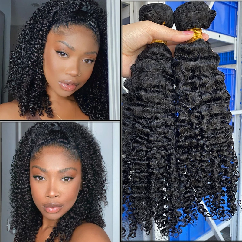 

Natural 3B 3C Kinky Curly Human Hair Bundles With Closure For Black Women Mongolian Afro Kinky Curly Weave Bundles Extensions