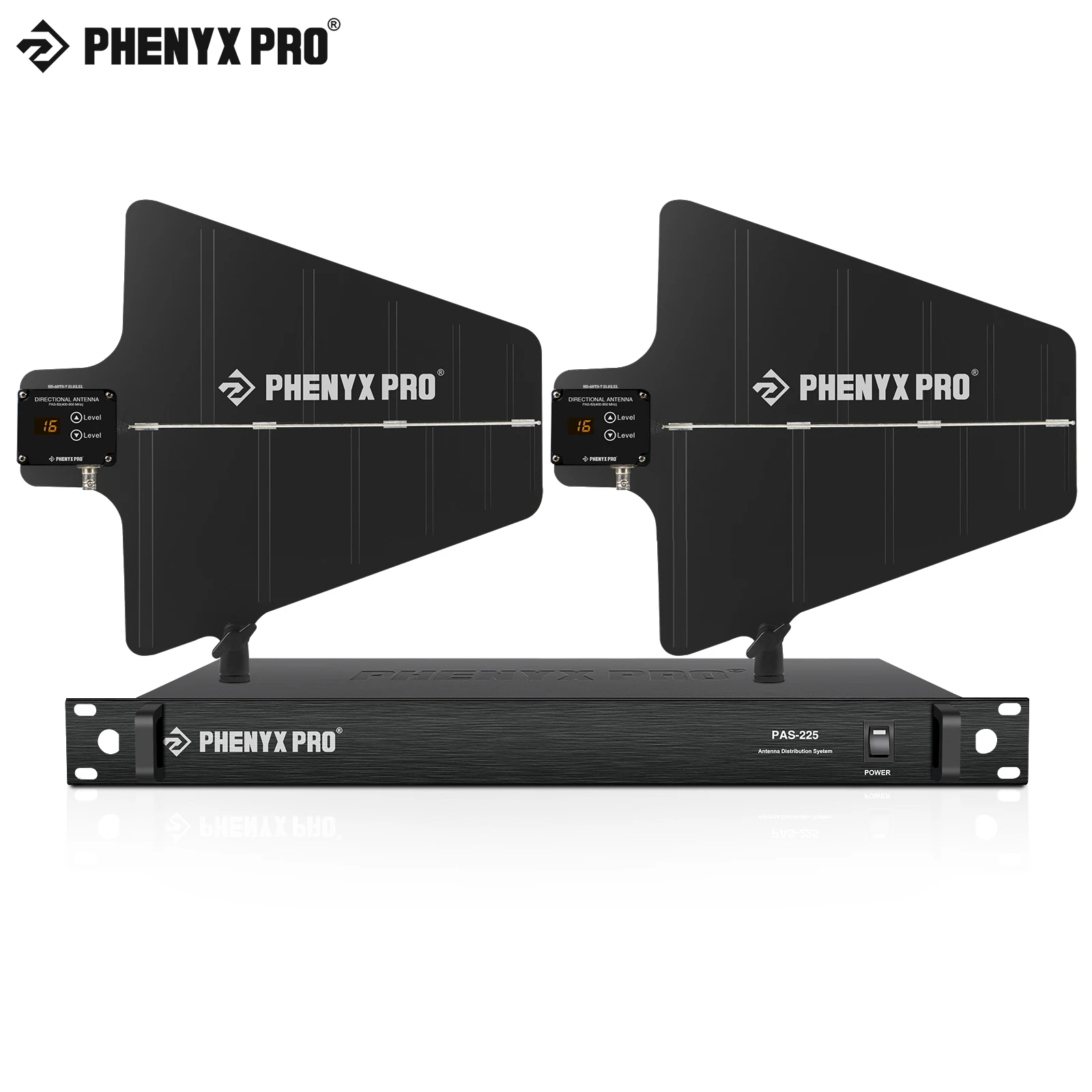 

Phenyx Pro PAS-225X UHF Wireless Antenna Distribution System Bundle, Active Directional Antennas, 8 Outputs + 2 Cascade Ports