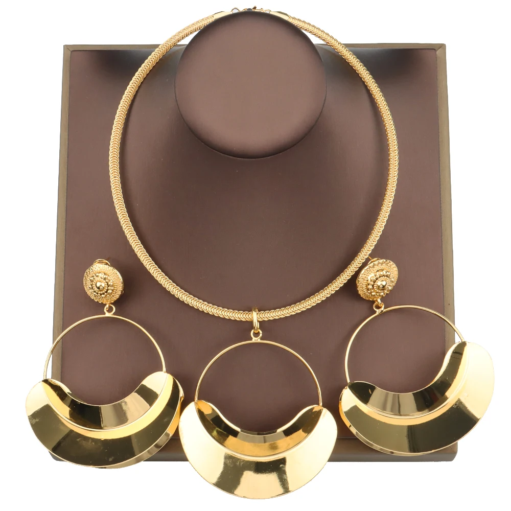 

Dubai Gold Color Jewelry Sets for Women African Bridal Wedding Gifts Pendant Necklace Earrings Sets African Brazilian Jewellery