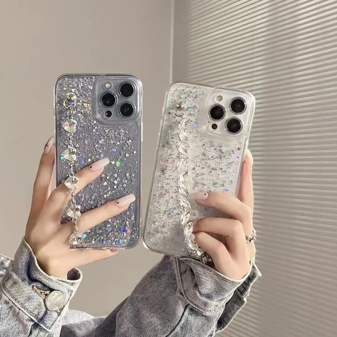

Lovely Shiny Chain Phone Case For iPhone 11 11promax 12 12pro max 13 13pro max cute Casing 14 14plus 14pro max Cover