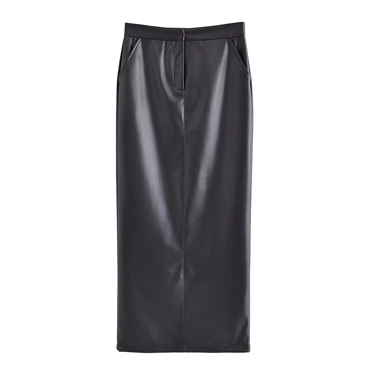 

BM&MD&ZA 20222022 Autumn and Winter New Black Imitation Leather High Waist Women's Split Straight Long Skirt 8338001