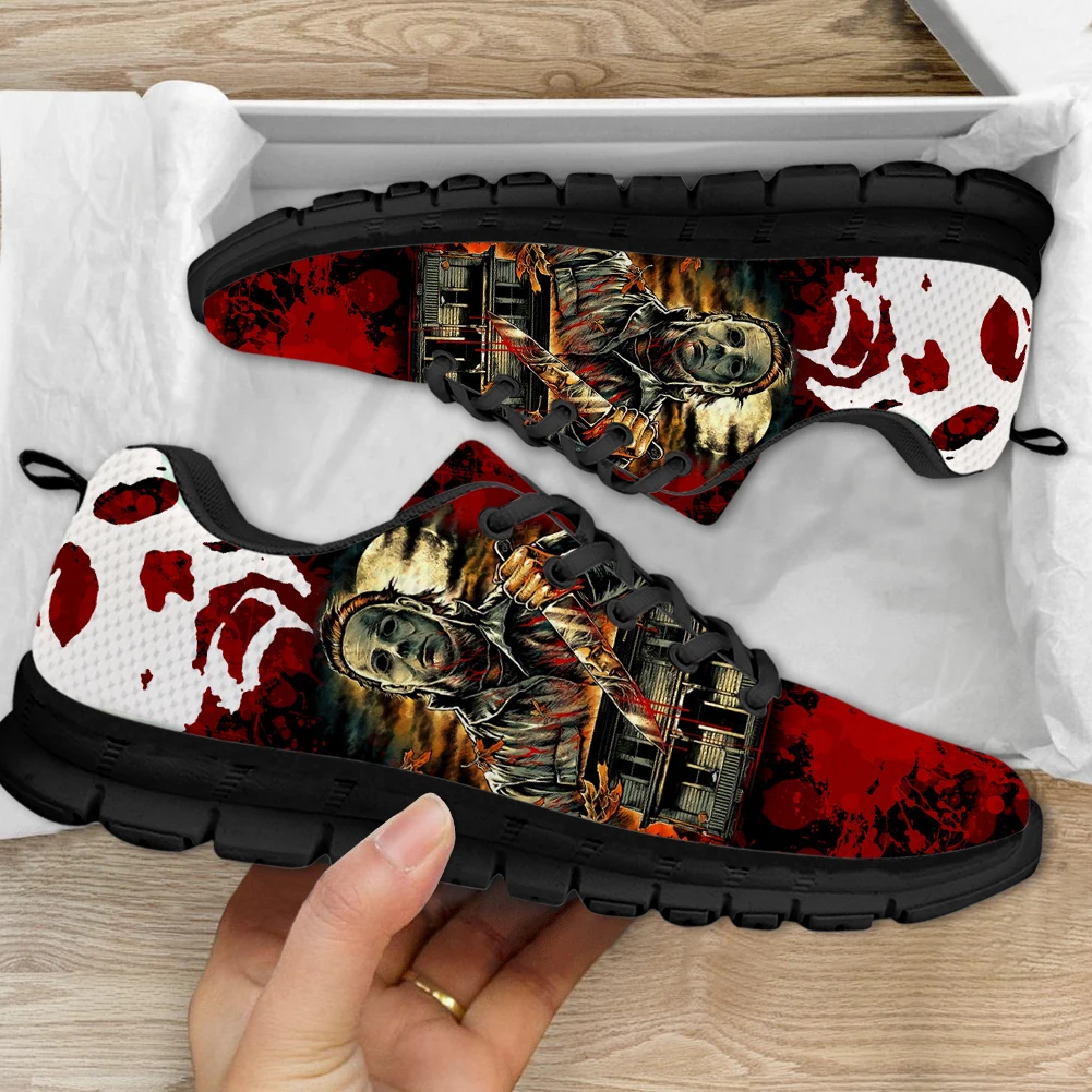 

INSTANTARTS Brand Designer Women's SneakersMichael Myers Horror Movie Design Flats for Ladies Lightweight Shockproof Tennis 2023