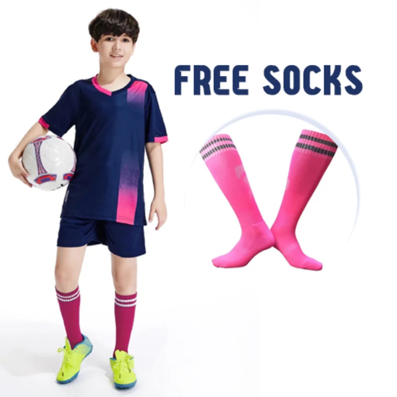 

Free Socks Custom Kids Soccer Sets Football Uniform Sublimation Football Jersey Camisetas De Futbol Football Kit Jersey Soccer