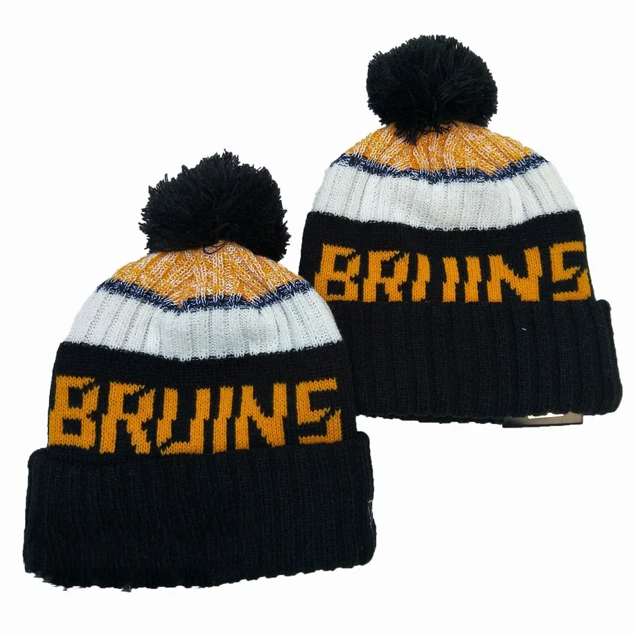 Wholesale Custom Fashion High Quality Winter Knitted Hockey Fans Hat With Embroidery Logo Black And Blue Caps