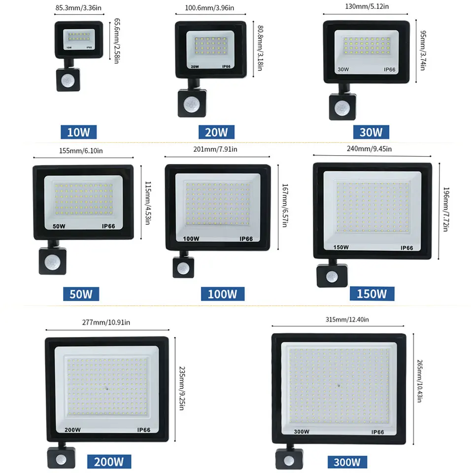 Наружный прожектор PIR Датчик движения 220 В 110 В светодиодный точечный светильник 50 Вт 100 Вт 150 Вт 200 Вт 300 Вт IP66 Водонепроницаемый уличный светодиодный фокус для сада