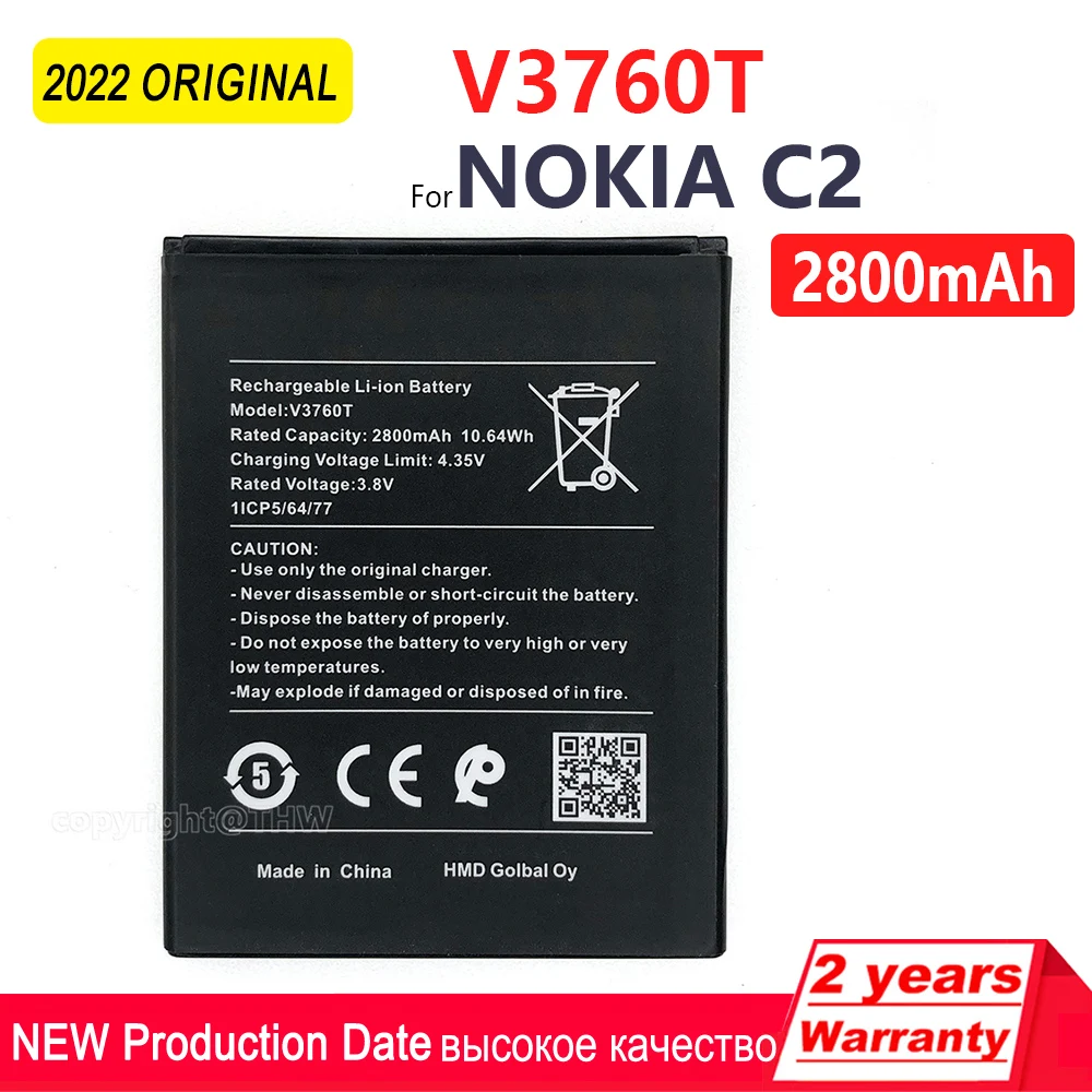 

Original NEW 2800mAh V3760T Battery For Nokia C2 2020 TA-1204 TA1204 Mobile Phone Replacement Battery V3760T Batteri+Track Code