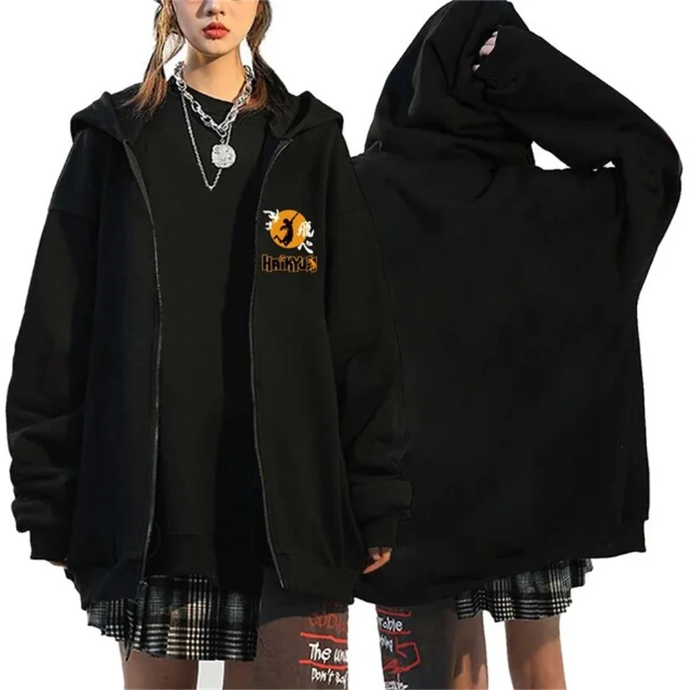

Anime Hoodies Haikyuu Zipper Fleece Jackets Karasuno High School Hooded Sweatshirt Unisex Long Sleeve Coats Casual Zip Up Cloth
