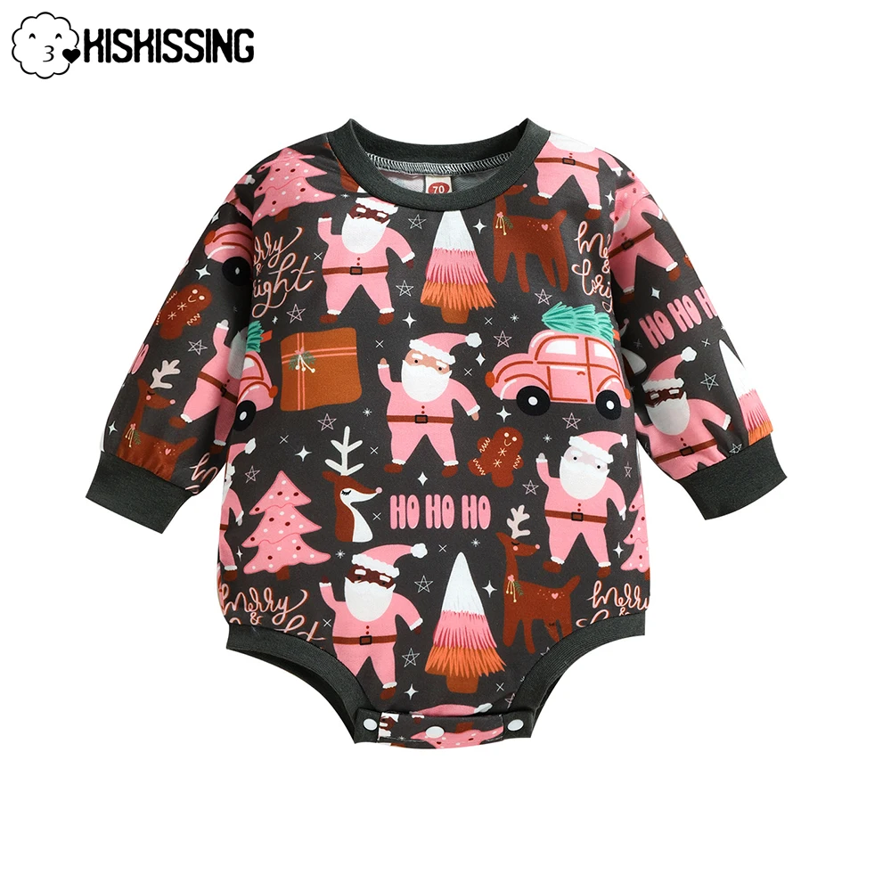 

KISKISSING Newborn Baby Onesies for Girls Boys Christmas Santa Letter Print Long Sleeve Jumpsuit Spring Autumn Children Clothing