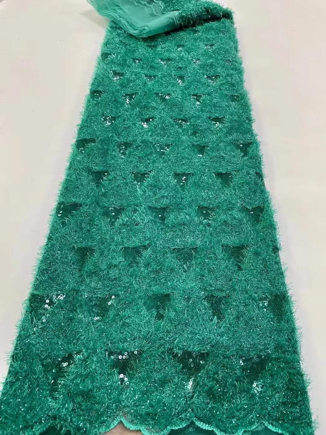 New Arrival Green Fashion Sequins Turtle Fabric Lace 2022 5 Yards For African Aso Ebi Hot Sales Tulle T0337-2