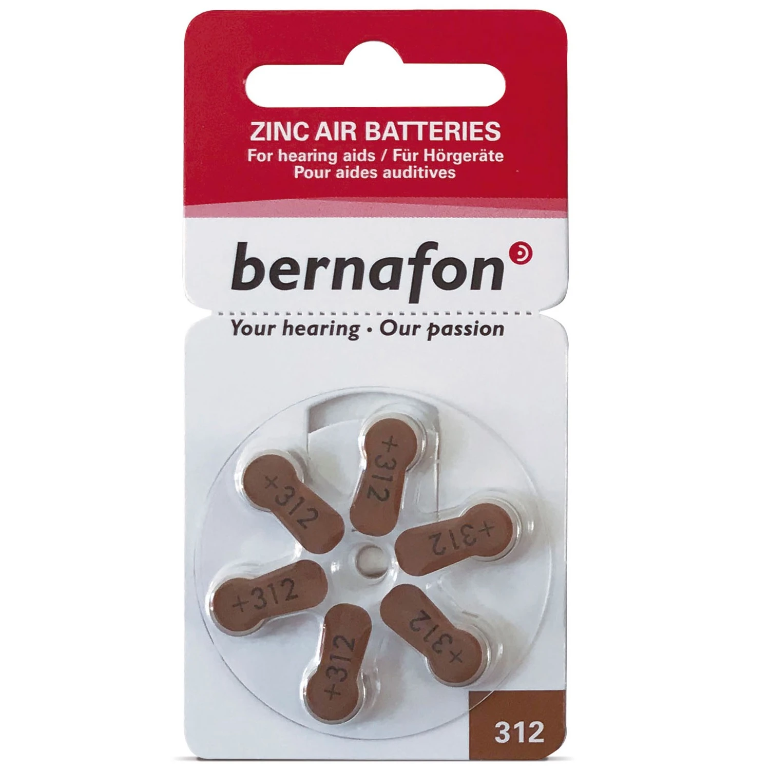 Bernafon Hearing Aid Headphone Battery No:312 (10x6 set = 60 PCs)