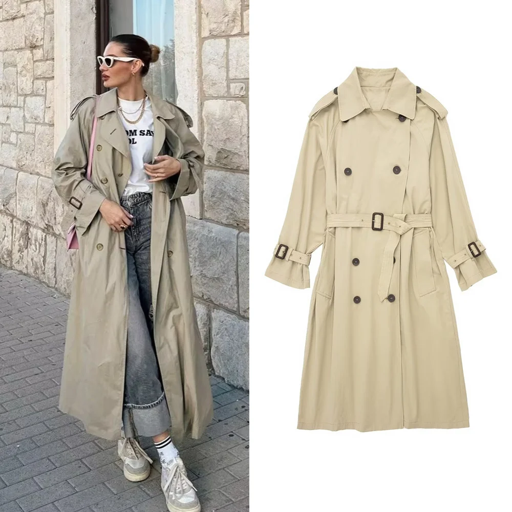 

PB&ZA 2022 Autumn New Women's Clothing Trendy Fashion All-match Lapel Long-sleeved Belted Loose Windbreaker Coat 4369240