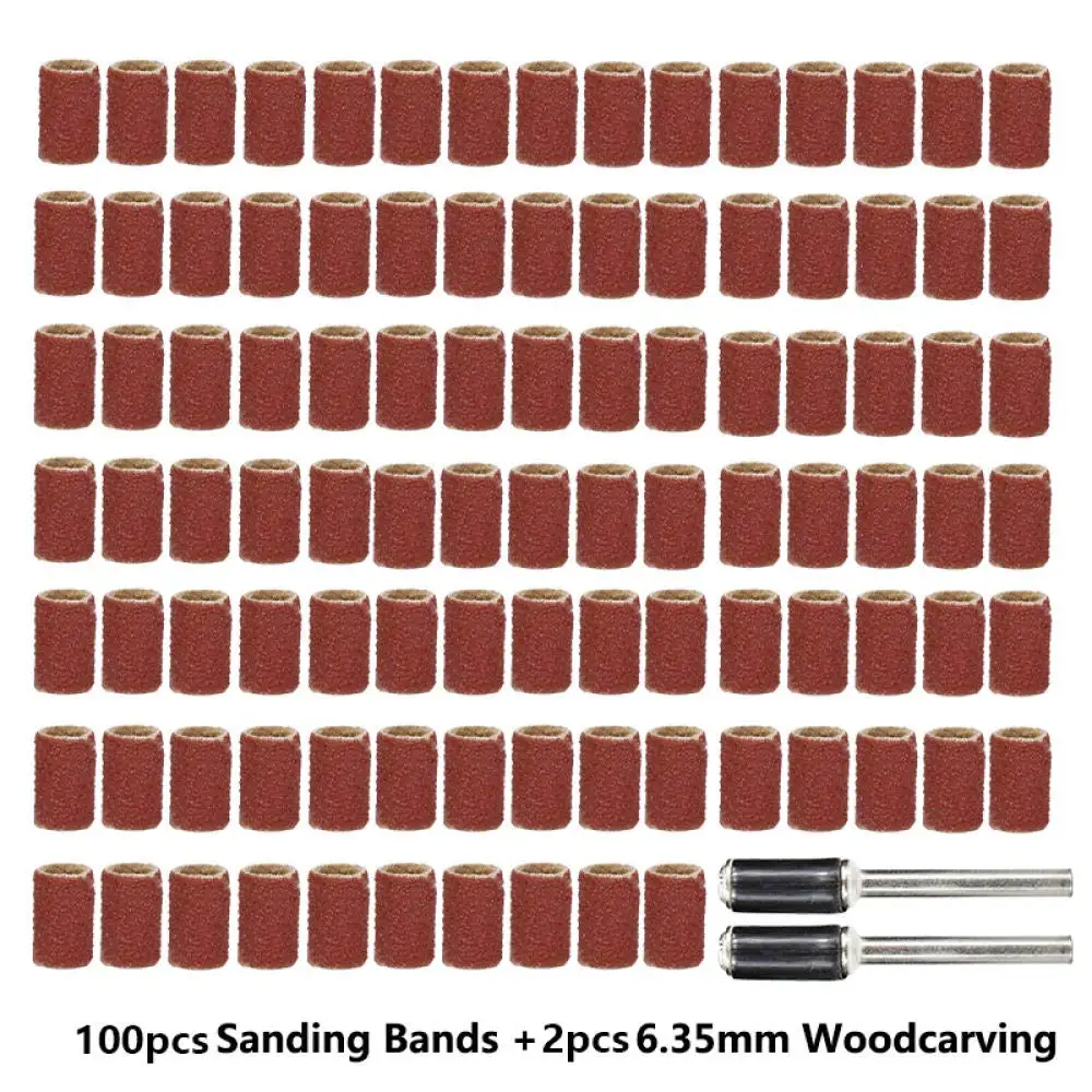 

102Pcs 80-600 Grit 6.35mm Sanding Drum Set Dremel With Sanding Mandrels Sanding Bands For Dremel Rotary Tools Abrasive Tools