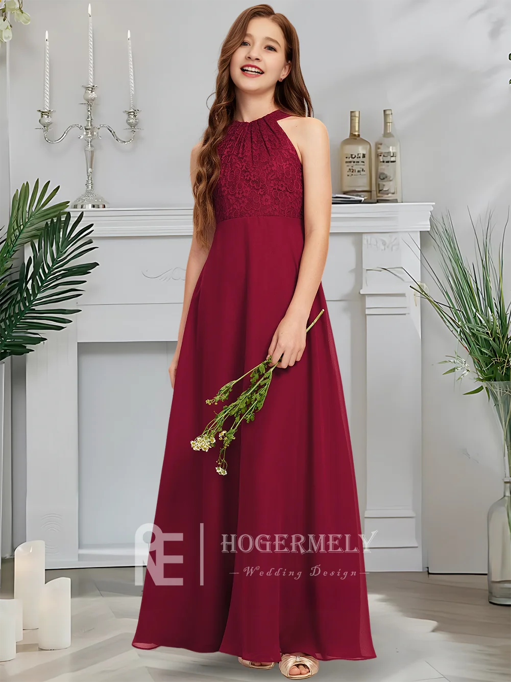 Платье подружки невесты с лямкой на шее королевское малиновое платье цветочным