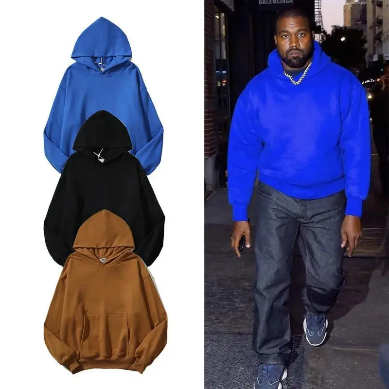

Solid Color Kanye West Oversized Hoodies for Men Women Loose Pullovers Vintage Blue Hip Hop Fleece Urban Streetwear Clothes