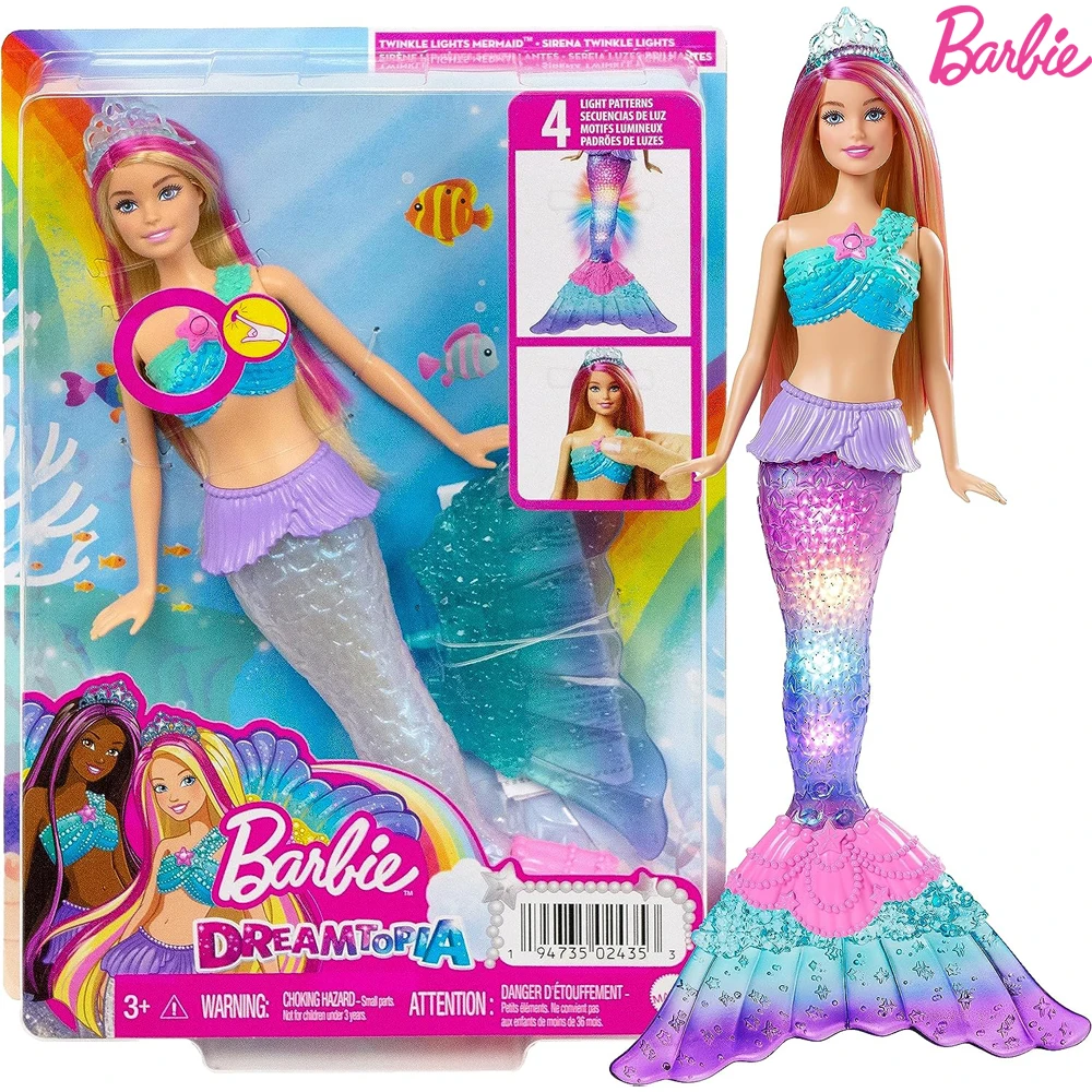 

Barbie Dreamtopia Luminous Mermaid Doll (30 cm, blonde), water flashing feature and pink raisin hair, 3-7 years HDJ36