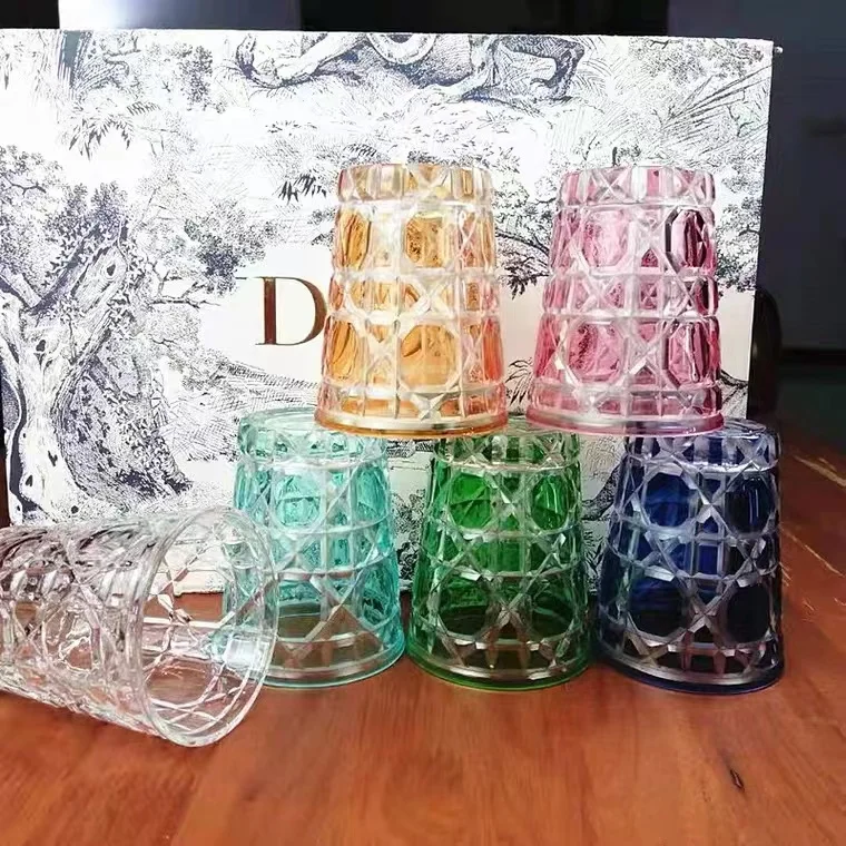 

Taza de agua de cristal con patrón de ratán, vaso de color transparente, 6 paquetes, 4 paquetes con caja de regalo, bolsa de reg