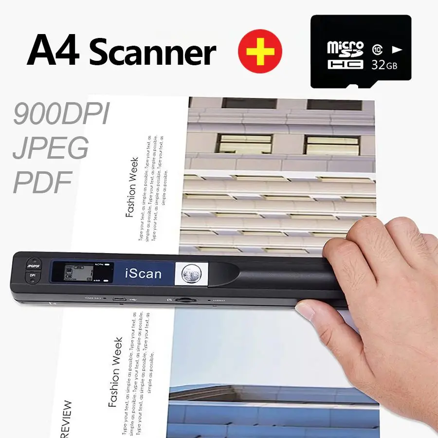 IScan A4 Portable Scanner Support Scan Width 216MM Documents Books Color Photo Image Selection JPG/PDF Format Resolution 900 DPI