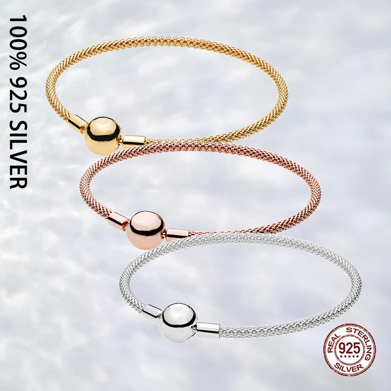 

Fit Original Real 925 Sterling Silver Pandor Moments Mesh Bracelet For Women Fashion Luxury DIY Bracelet Jewelry