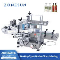 zonesun desktop automatic double flat side laundry detergent shower gel bottle labeling machine for production