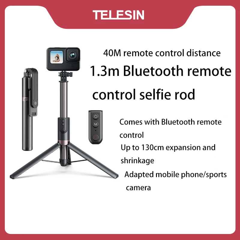 

TELESIN for 1.3 m VLOG Remote Control Selfie Rod Adapted to Gopro11/10/9 Sports Camera Accessories