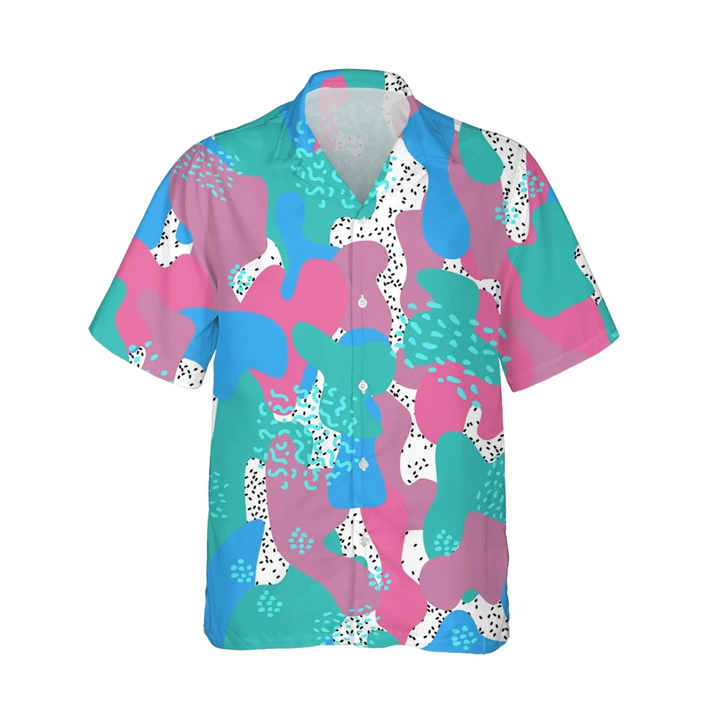 New 3D Geometric Camouflage Print Hawaiian Shirt Mens Harajuku Fashion Trendy Military Animal Texture Camo Loose Tops Streetwear