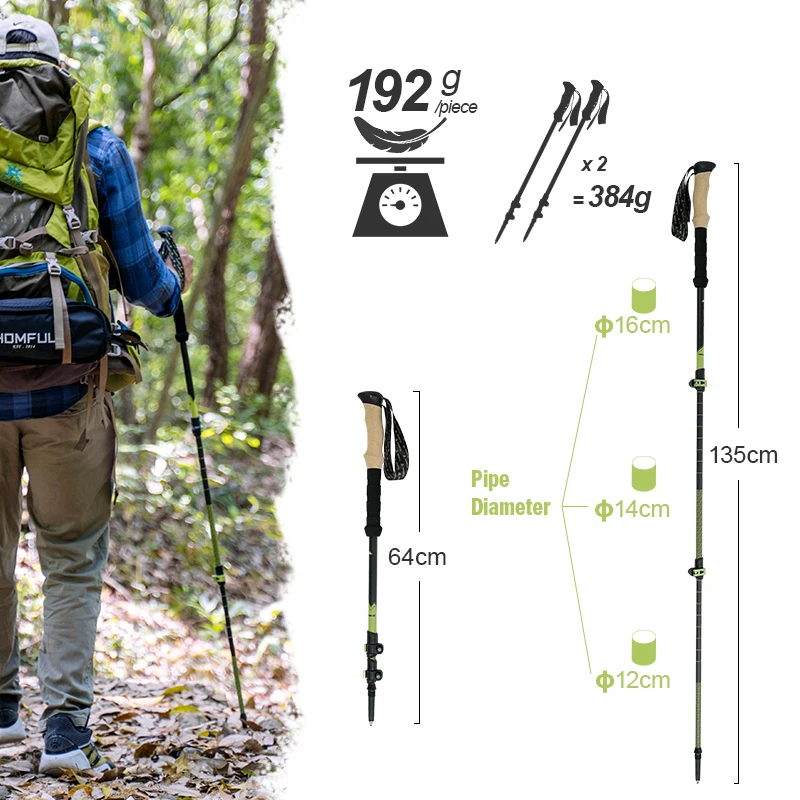 Homful Pair/2pcs Carbon Fiber Trekking Poles Nordic Walking Poles Carbon Trekking Stick Alpenstock Walking Stick For Tourism