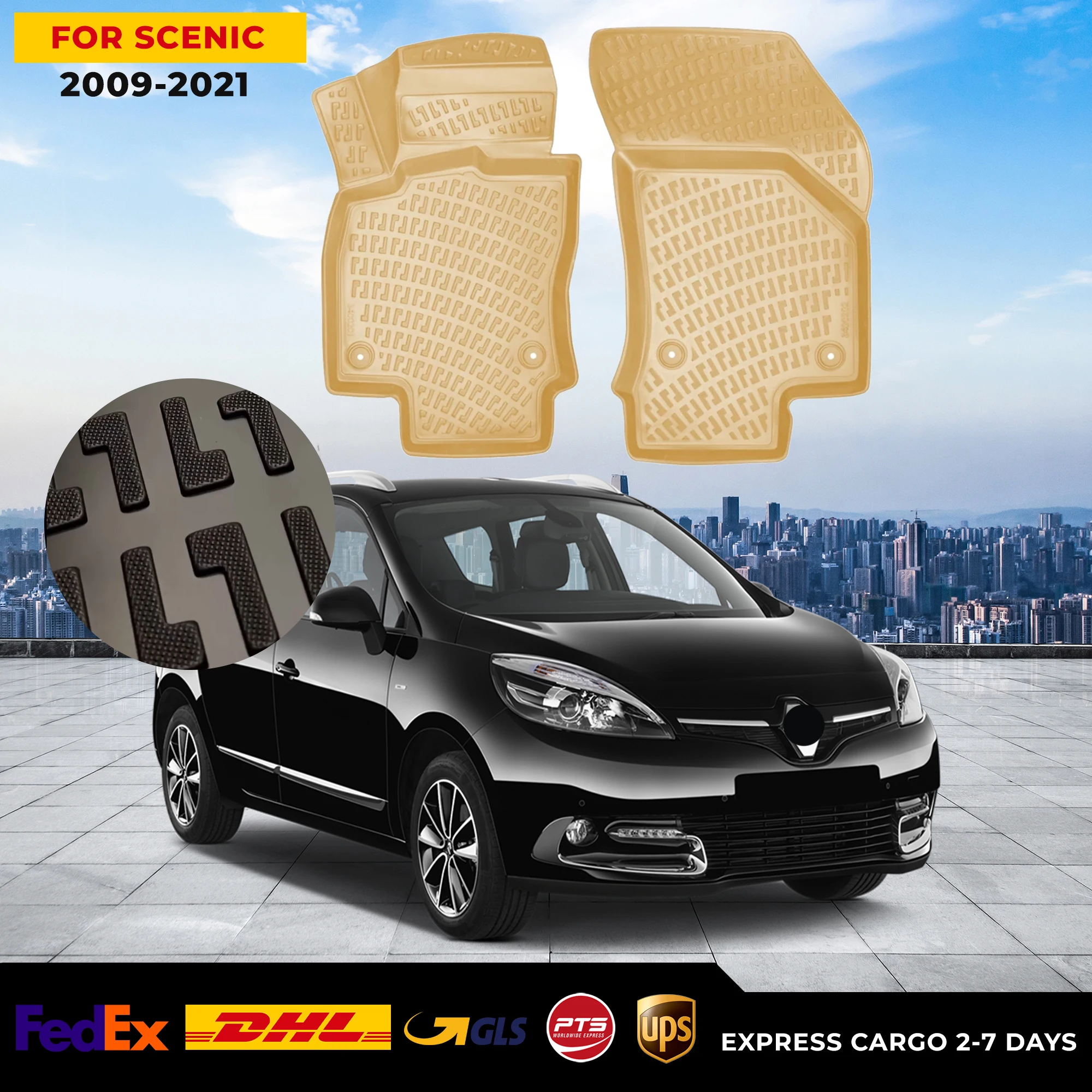 

Автомобильный 3D напольный коврик для Renault Scenic 3 09-21, бежевый, водонепроницаемый специальный коврик для ног, аксессуары, коврики, Нескользящие