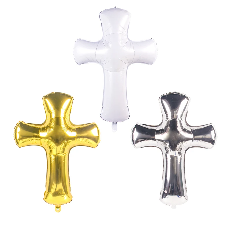 

1pcs Gold Easter Cross Foil Helium Balloons Christening First Communion Eucharist Party Decoration Jesus Pentecost Air Globos