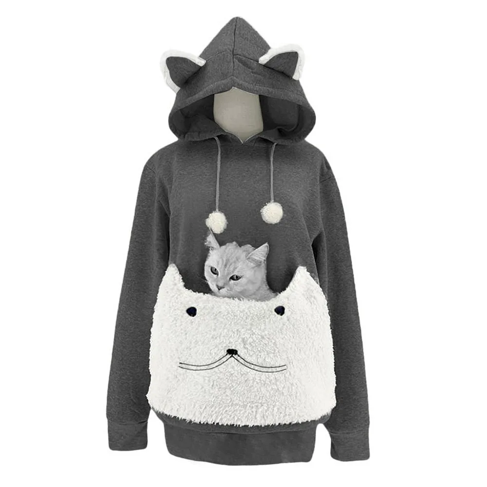 

Winter Plush Sweater Homewear Portable Cat Nest Long Sleeve Fleece Hoodie Kawaii Cute Women's Pullover Sweatshirt