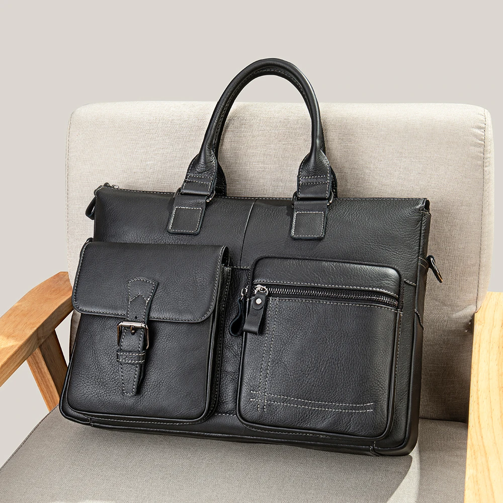 WESTAL Men's Bag Genuine Leather Men Briefcase Handbags For 15.6