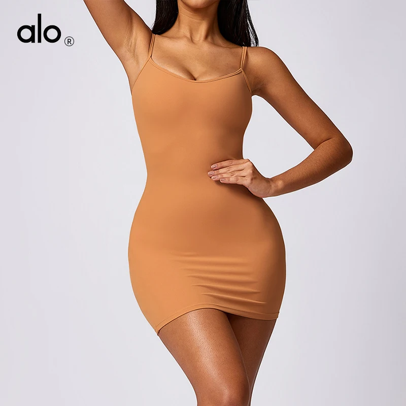 Женская одежда для йоги в стиле ALO коричневое платье на бедрах подтяжках