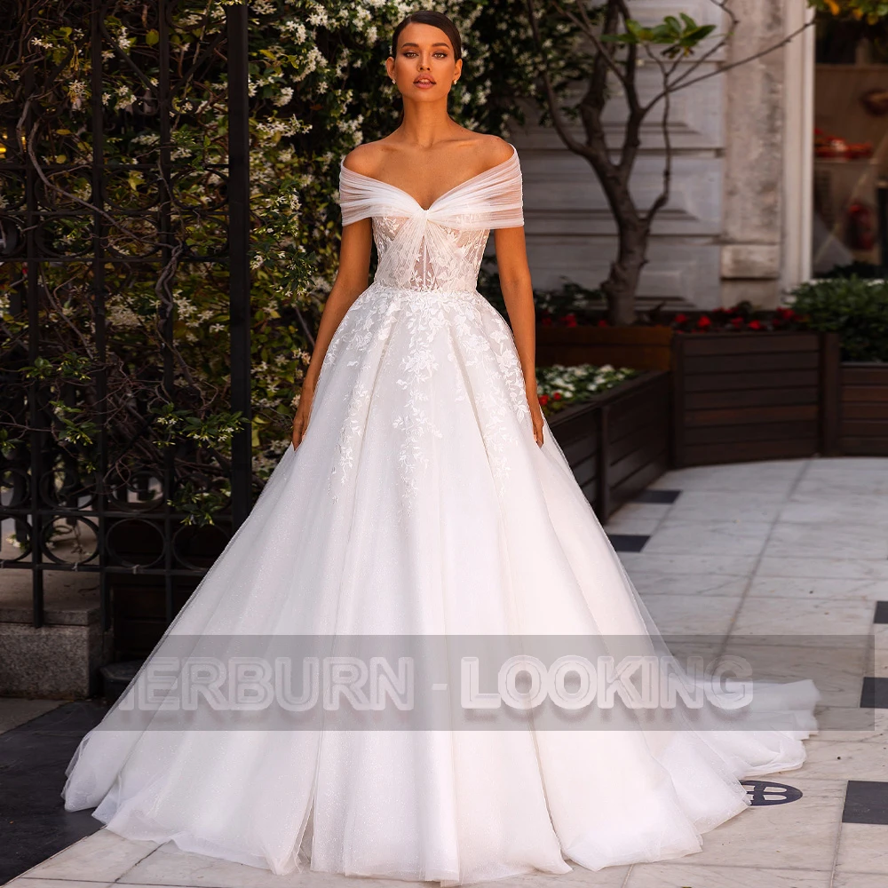 

HERBURN Charming Wedding Dresses High Slit Court Train Lace Up Chiffon Tulle Personalised Vestidos De Novia Vestido De Casamento