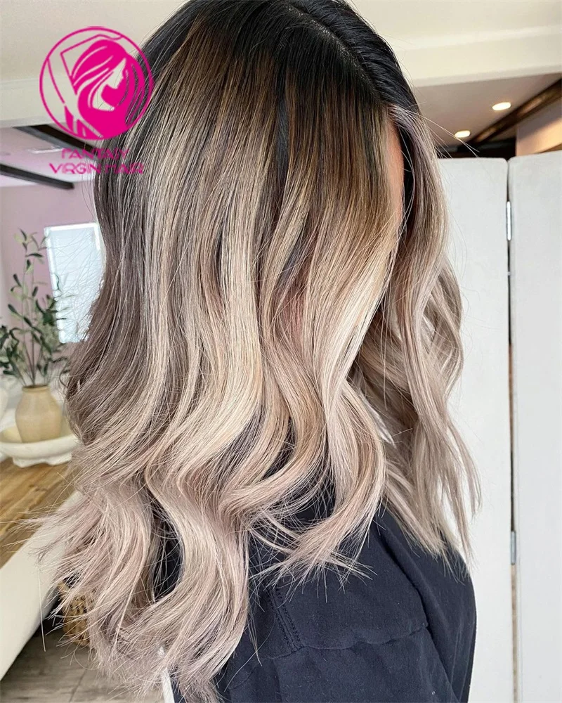 Balayage 13*4 Lace Front Human Hair Wigs Wavy White Human Hair #27 Honey Blonde Full Lace Human Hair Wig For Women
