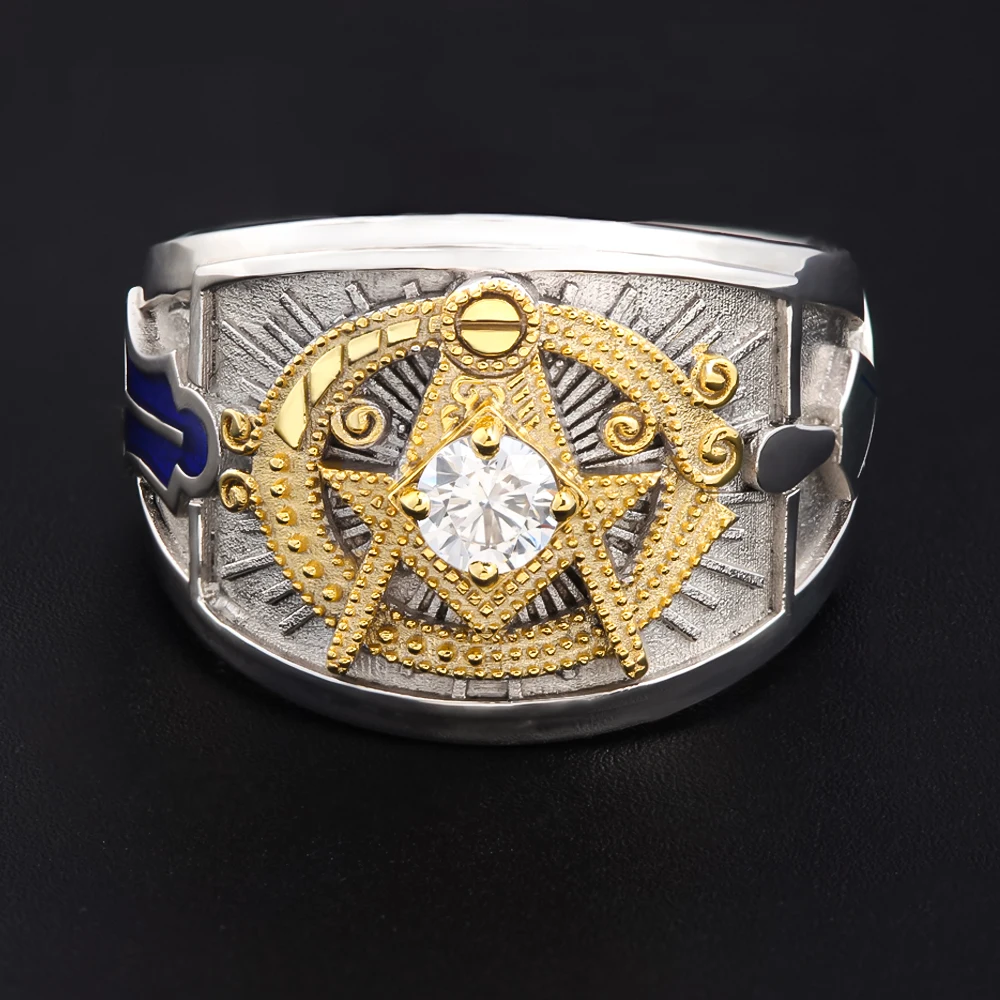 Старинный Templar G Freemason Masonic Solid 925 пробы Серебряное кольцо