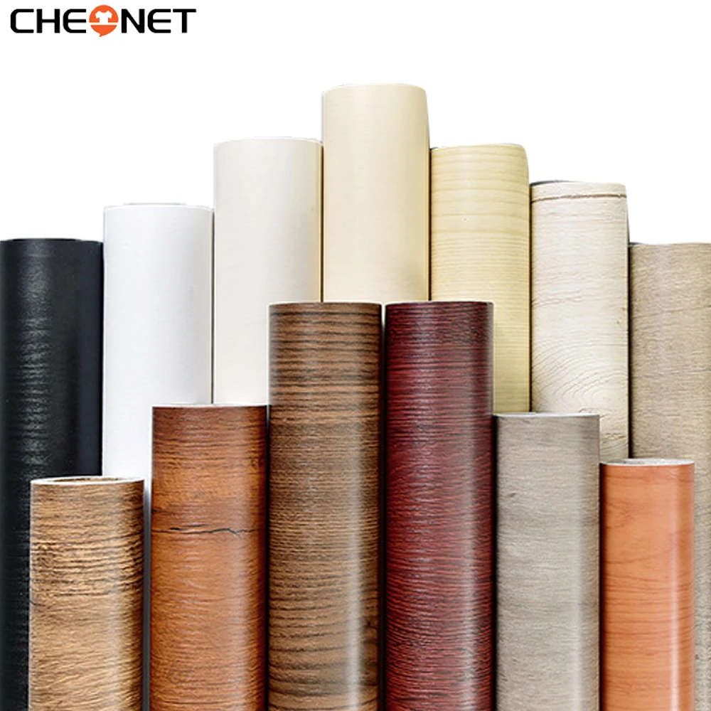 Self Adhesive PVC  Waterproof Wood Vinyl Wallpaper Roll Contact Paper Doors Cabinet Desktop Modern Furniture Decorative Sticker