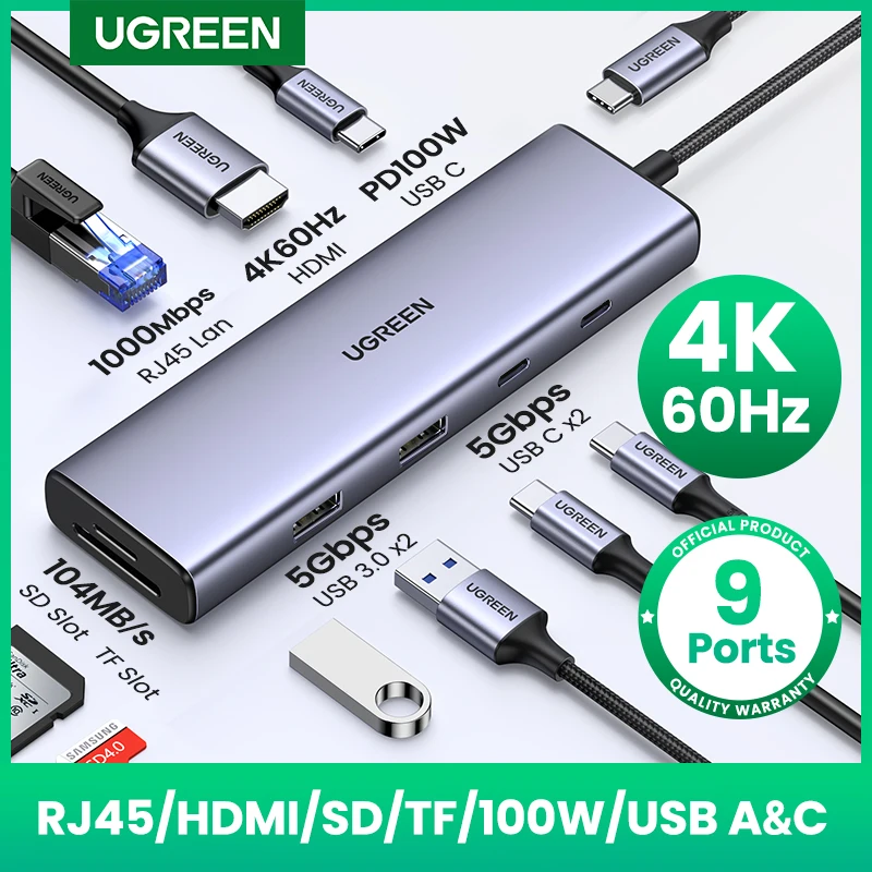 UGREEN USB C HUB 4K6 0 Гц Type-C к HDMI 2,0 для MacBook Pro Air M2 M1, адаптер, аксессуары для ПК, USB 3,0 HUB